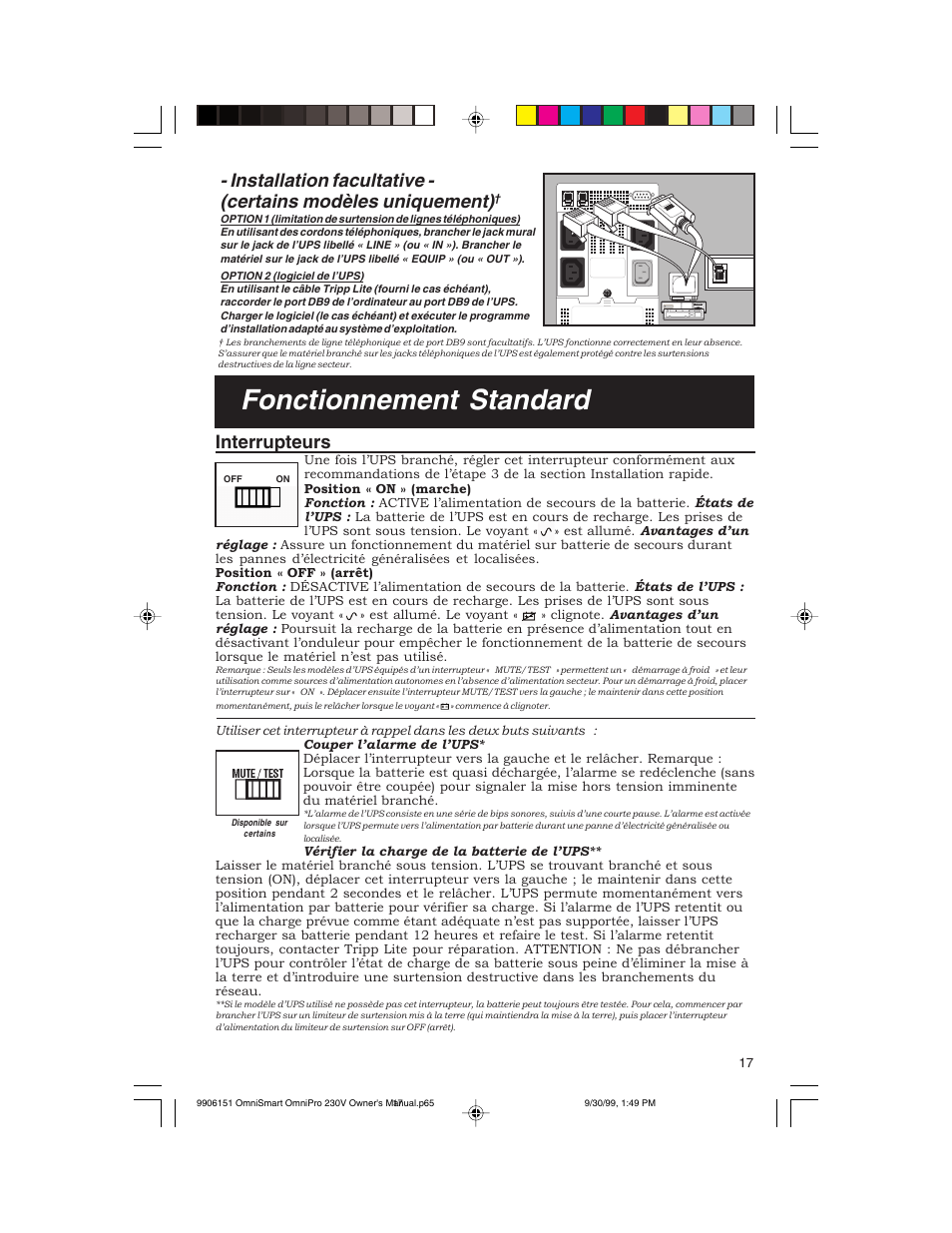 Fonctionnement standard, Interrupteurs | Tripp Lite OMNIPRO User Manual | Page 17 / 32