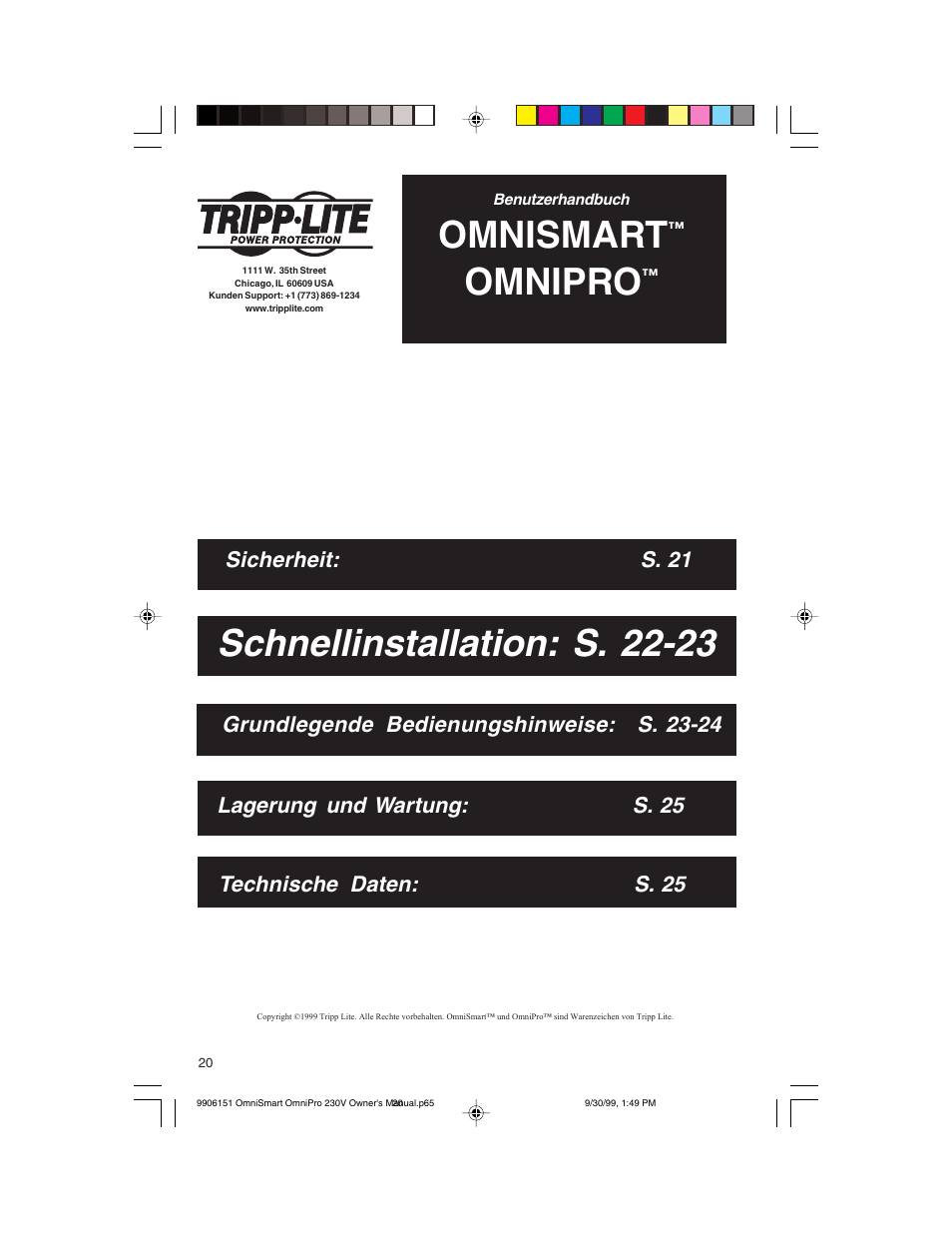 Schnellinstallation: s. 22-23, Omnismart, Omnipro | Tripp Lite OMNIPRO User Manual | Page 20 / 32