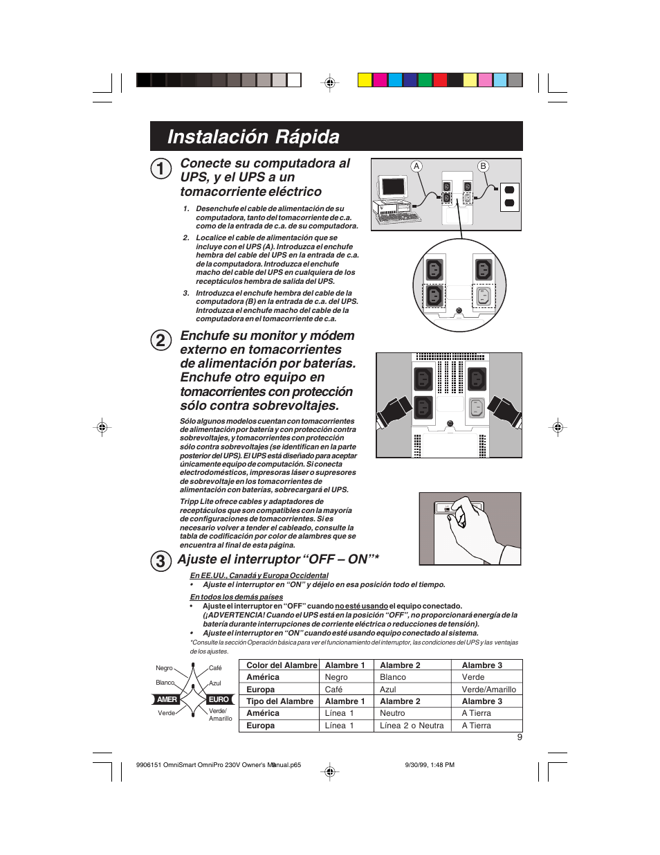 Instalación rápida, Ajuste el interruptor “off – on | Tripp Lite OMNIPRO User Manual | Page 9 / 32