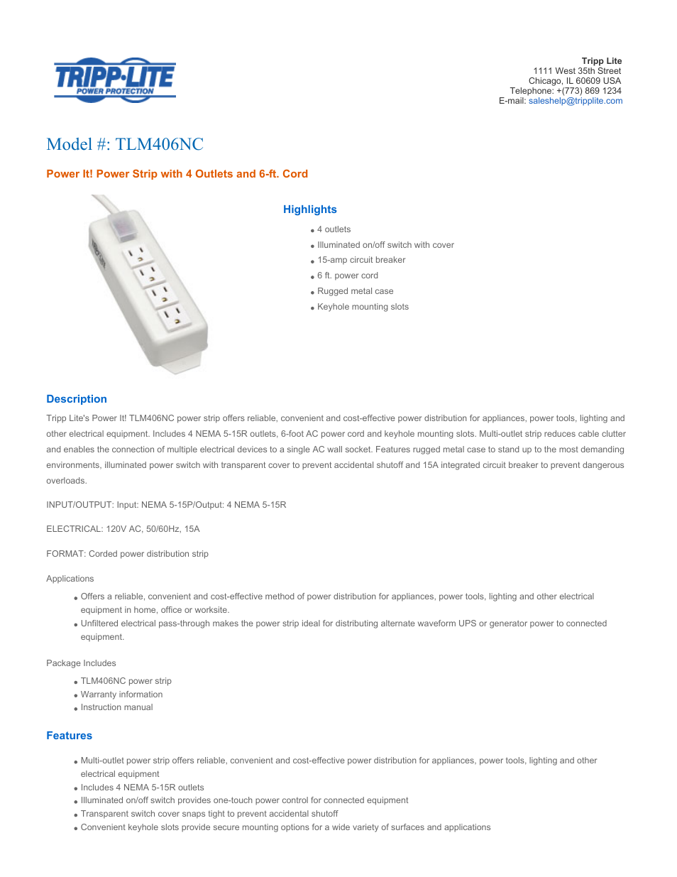 Tripp Lite Power It! TLM406NC User Manual | 3 pages