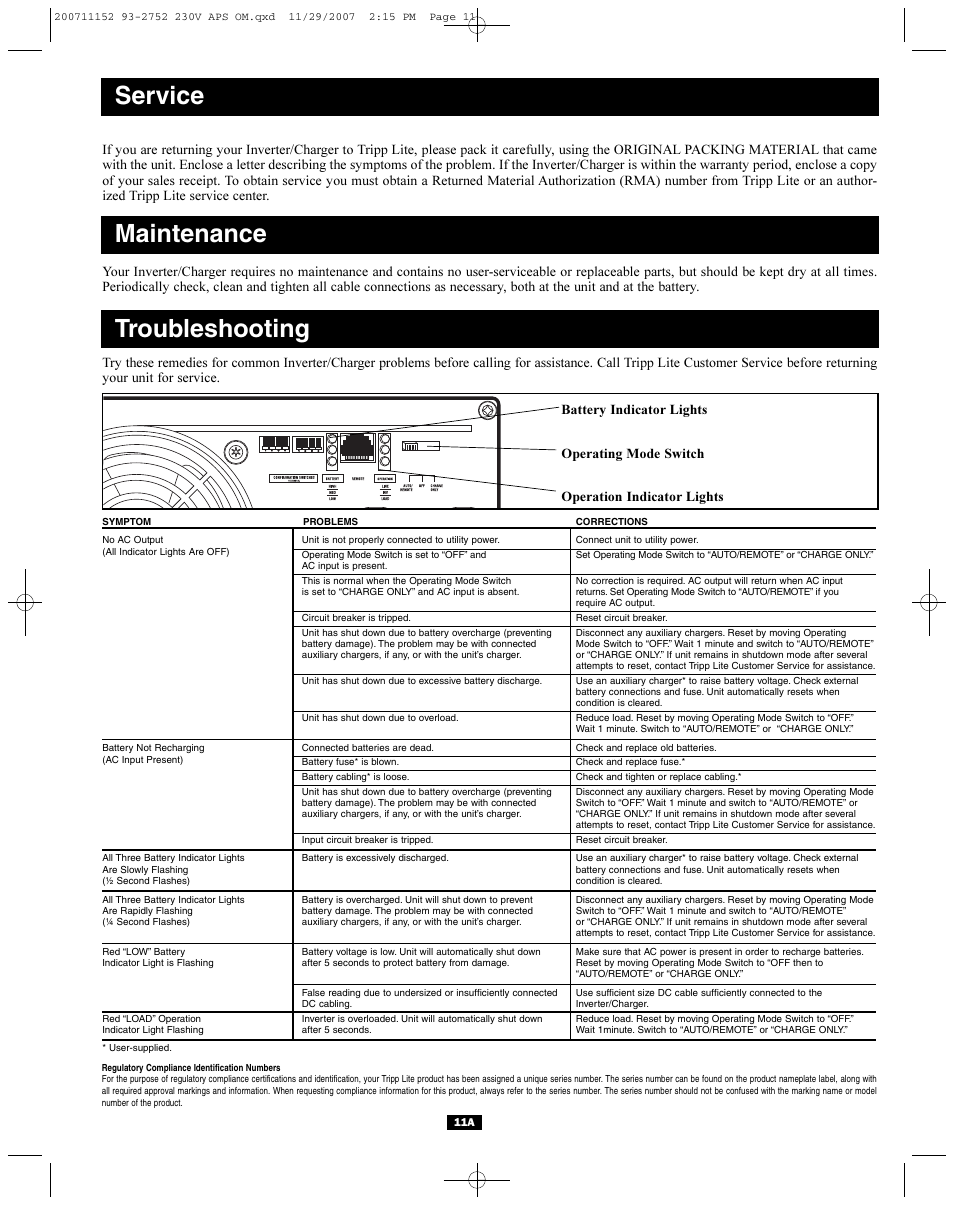 Service, Maintenance troubleshooting | Tripp Lite APINT Series User Manual | Page 11 / 44