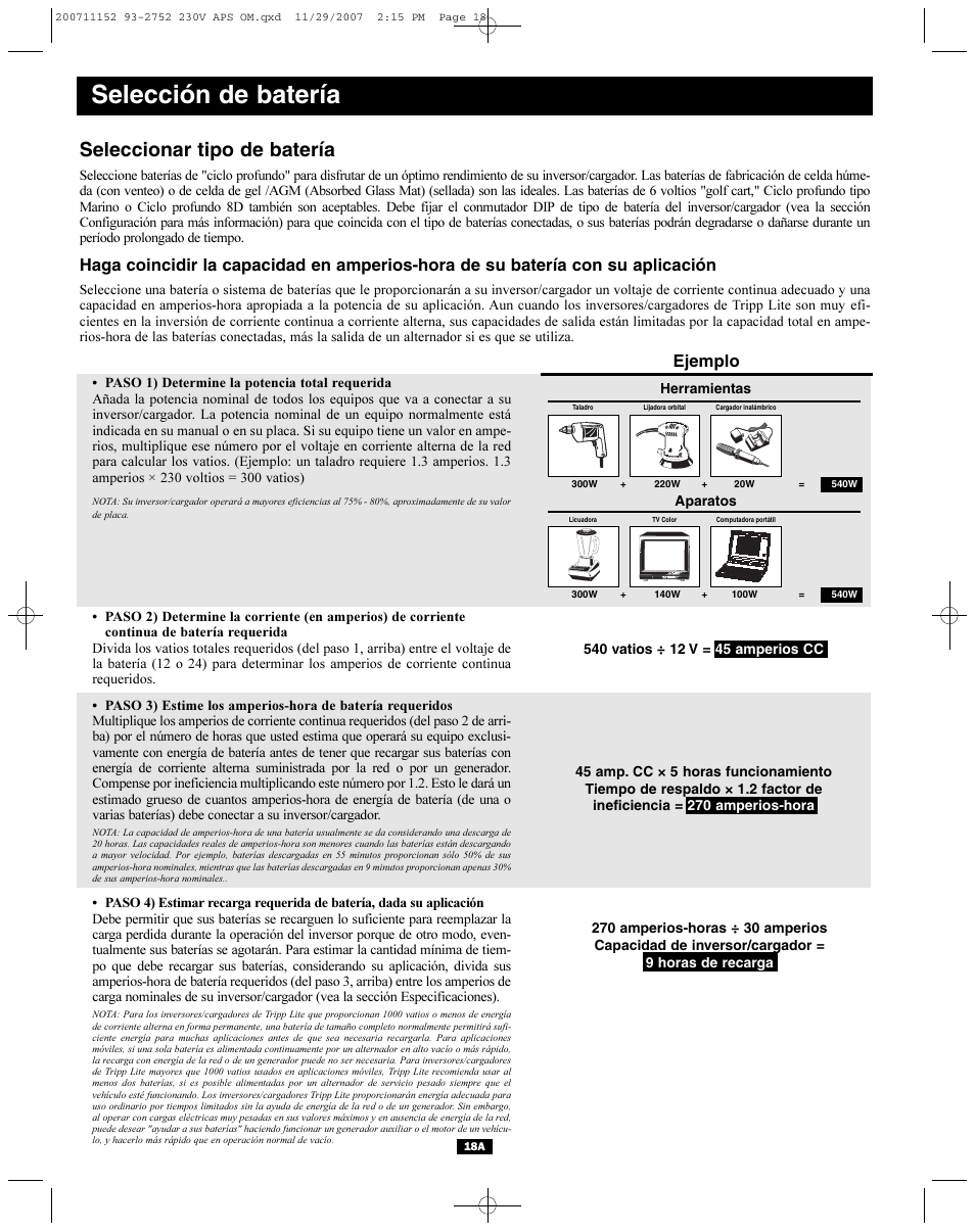 Selección de batería, Seleccionar tipo de batería, Ejemplo | Tripp Lite APINT Series User Manual | Page 18 / 44