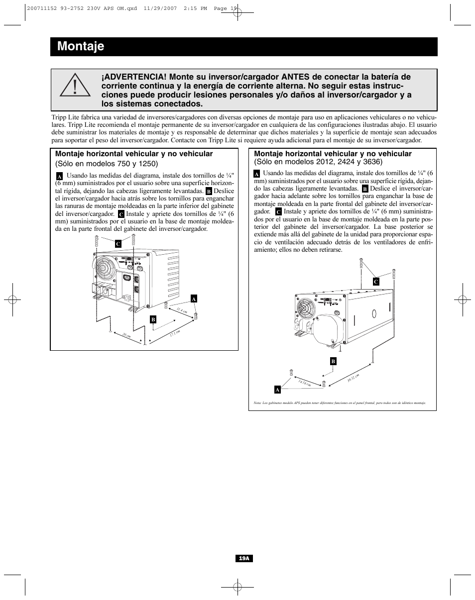 Montaje | Tripp Lite APINT Series User Manual | Page 19 / 44