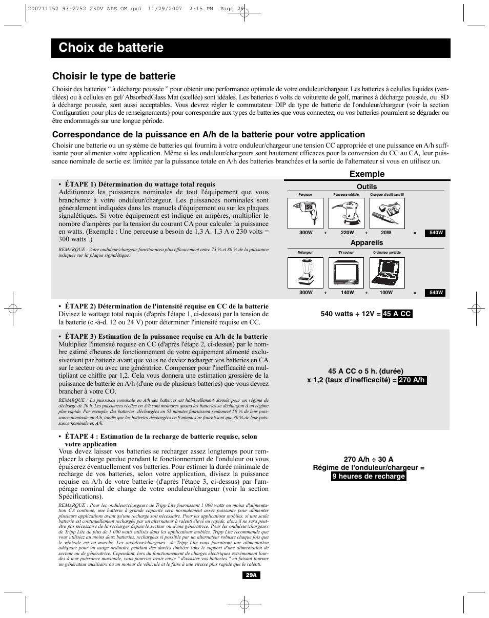 Choix de batterie, Choisir le type de batterie, Exemple | Tripp Lite APINT Series User Manual | Page 29 / 44