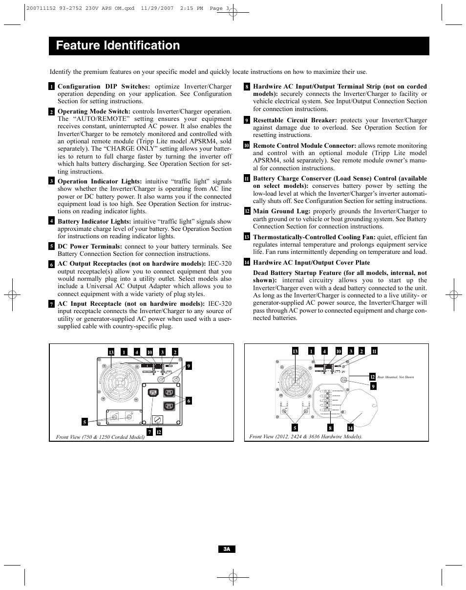 Feature identification | Tripp Lite APINT Series User Manual | Page 3 / 44