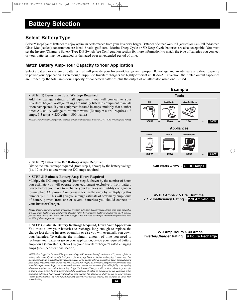 Battery selection, Select battery type, Example | Tripp Lite APINT Series User Manual | Page 7 / 44