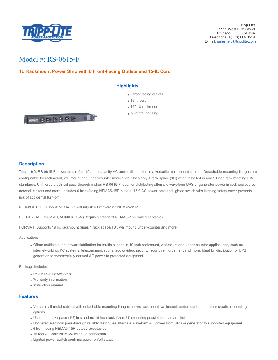 Tripp Lite RS0615F User Manual | 3 pages
