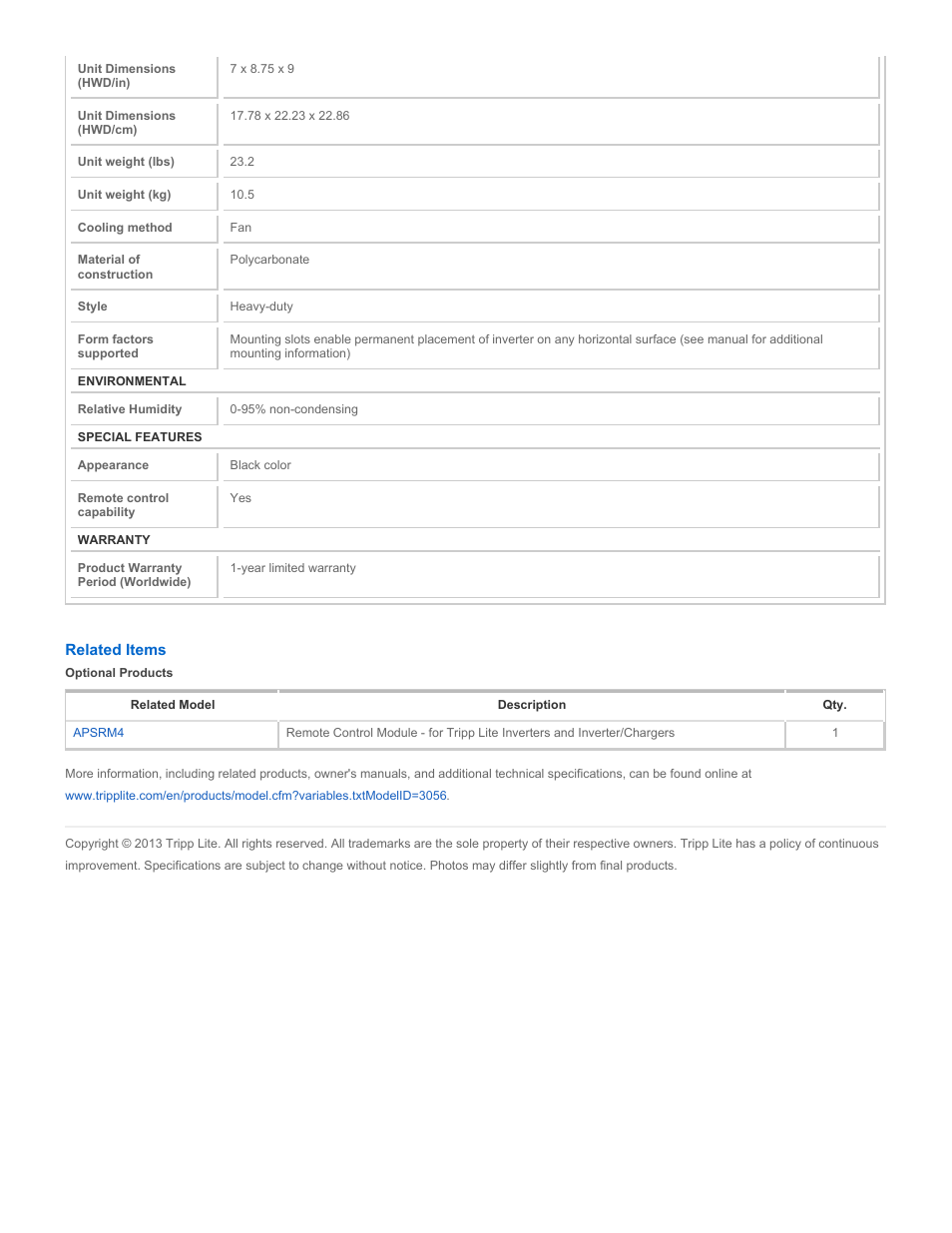 Tripp Lite PV1250FC User Manual | Page 3 / 3