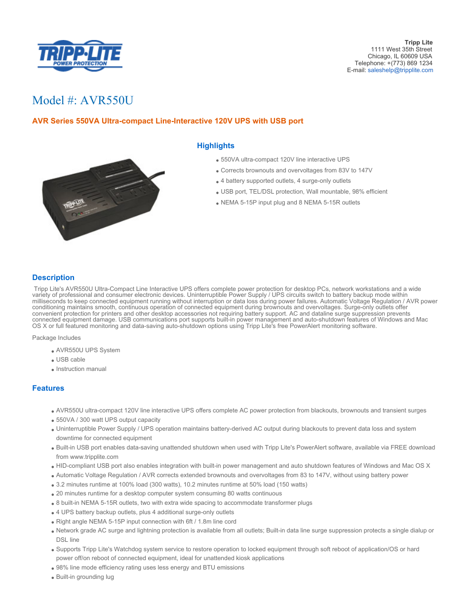 Tripp Lite AVR Series User Manual | 5 pages