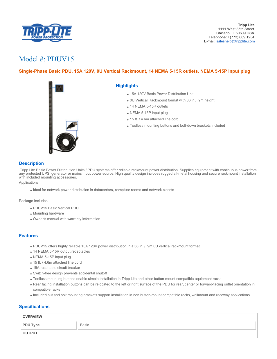 Tripp Lite PDUV15 User Manual | 3 pages