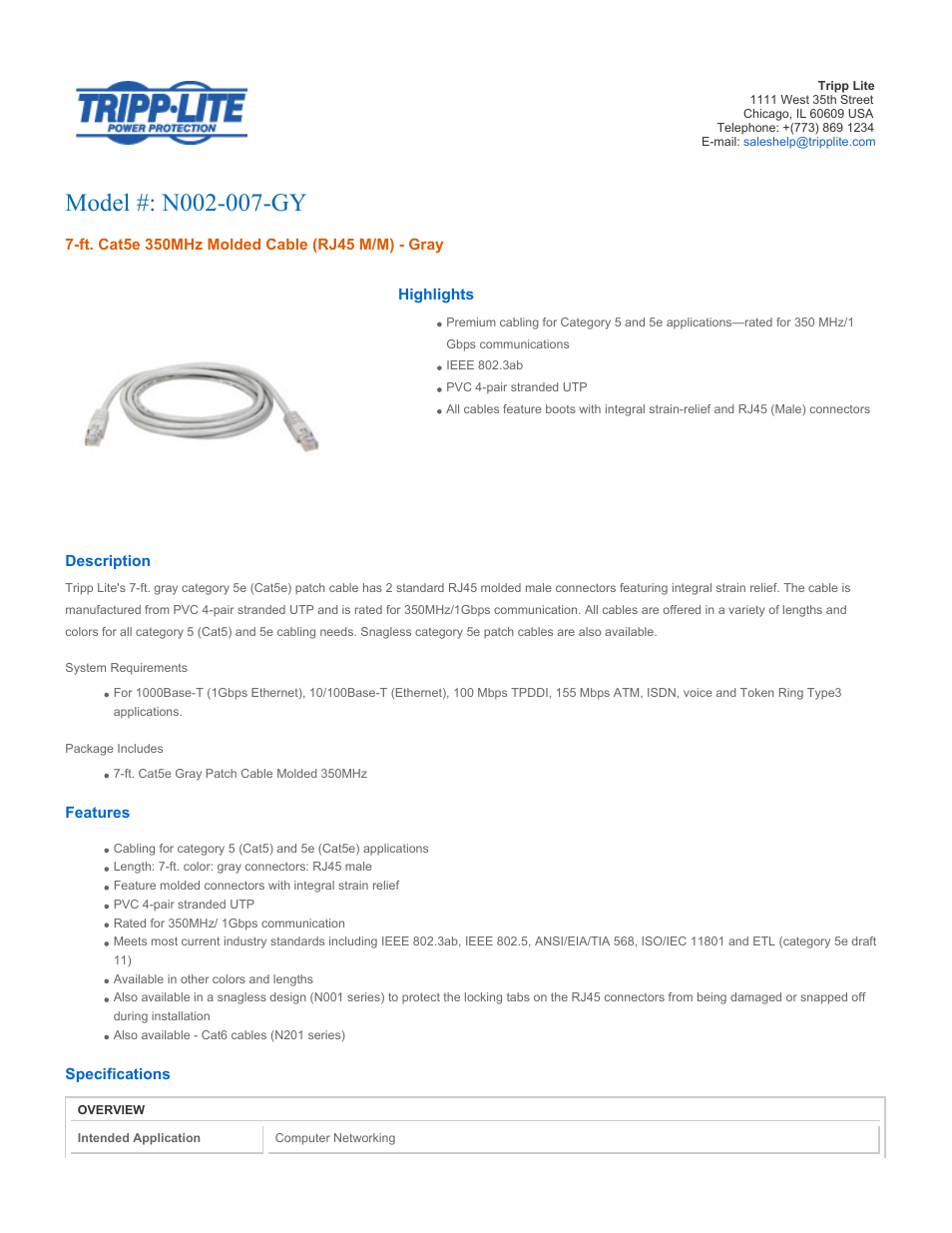 Tripp Lite N002-007-GY User Manual | 3 pages