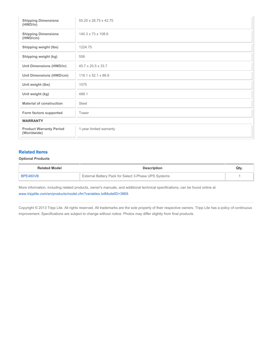 Tripp Lite BP480V26B User Manual | Page 2 / 2