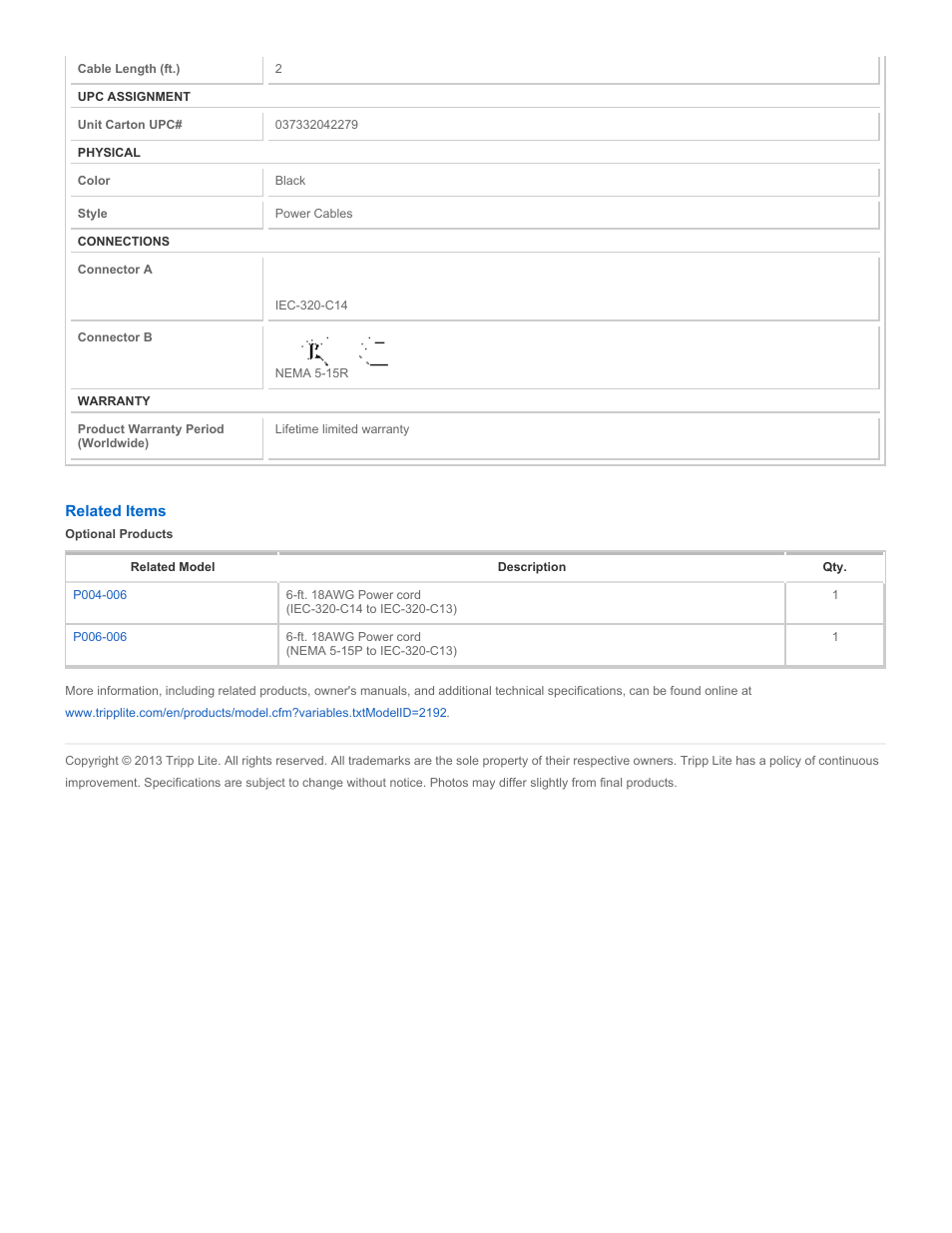 Tripp Lite P002-002-R User Manual | Page 2 / 2