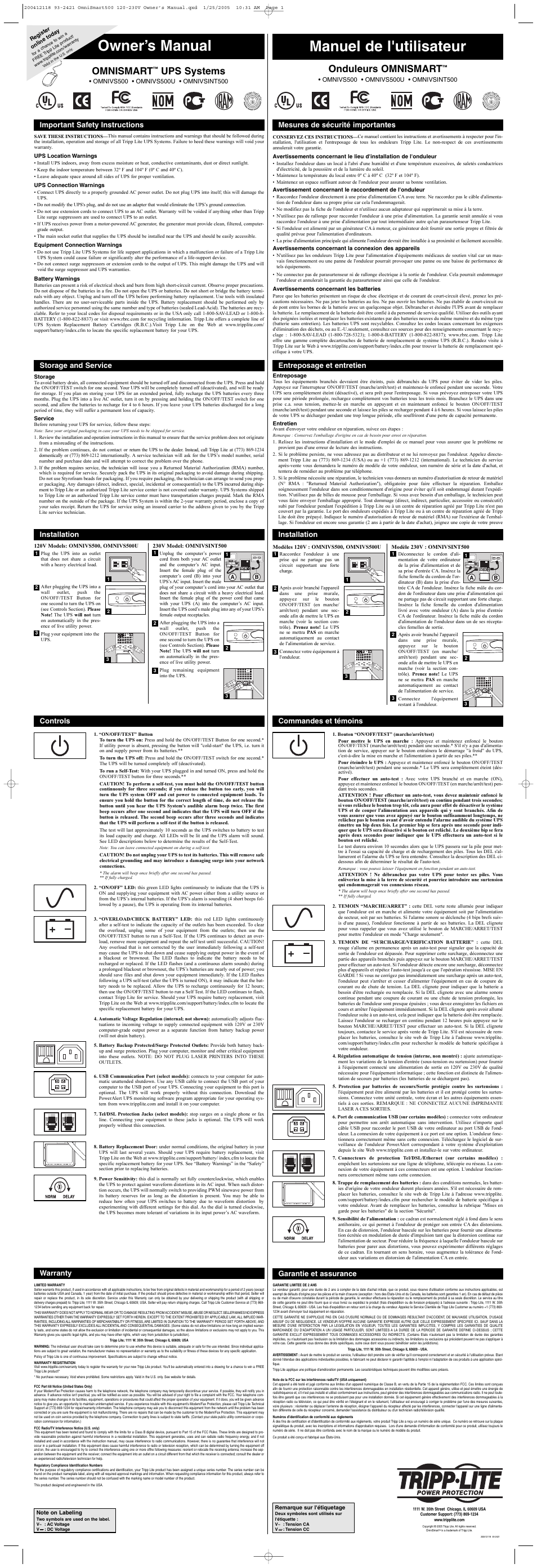 Tripp Lite Omnismart OMNIVS500U User Manual | 2 pages