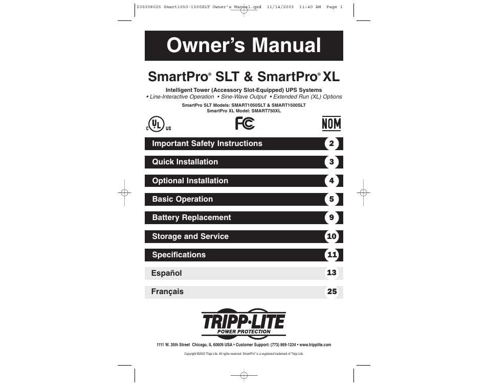 Tripp Lite 1500SLT User Manual | 20 pages