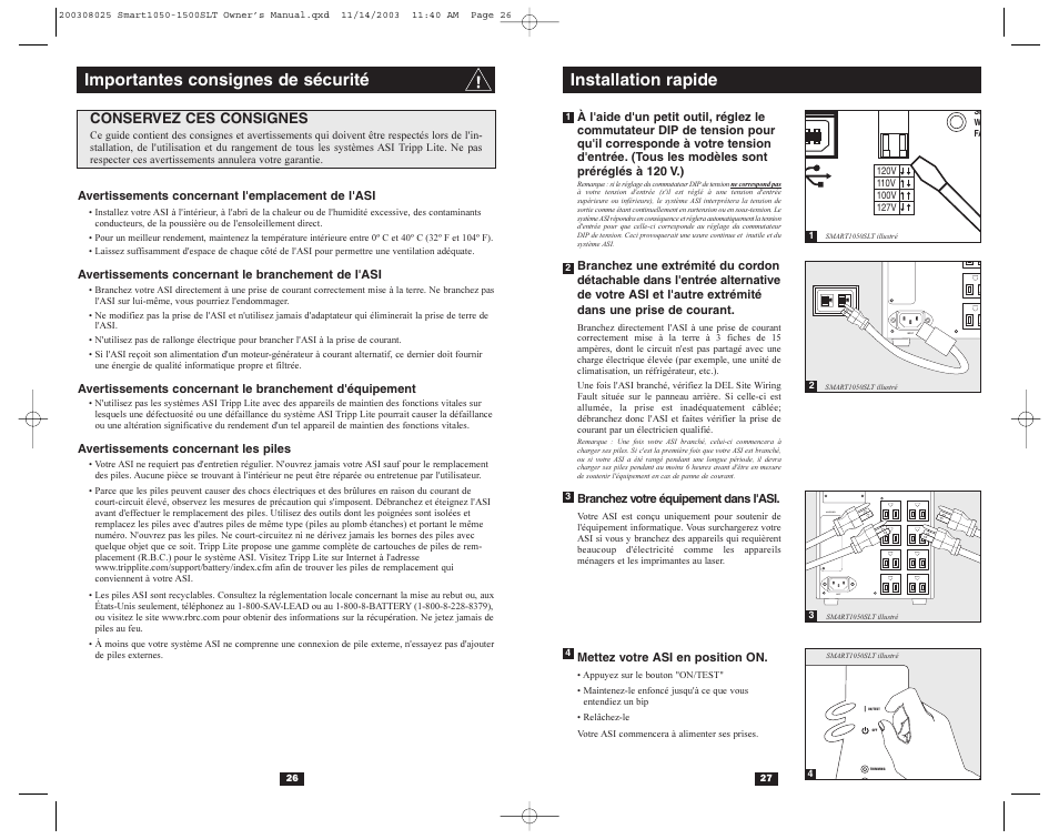 Accessory input, Conservez ces consignes | Tripp Lite 1500SLT User Manual | Page 15 / 20