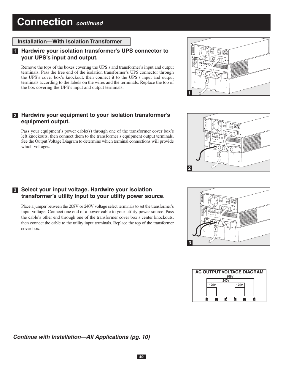 Connection, Continued | Tripp Lite BP240V10RT3U User Manual | Page 10 / 17