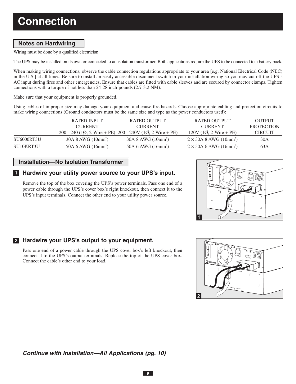 Connection | Tripp Lite BP240V10RT3U User Manual | Page 9 / 17