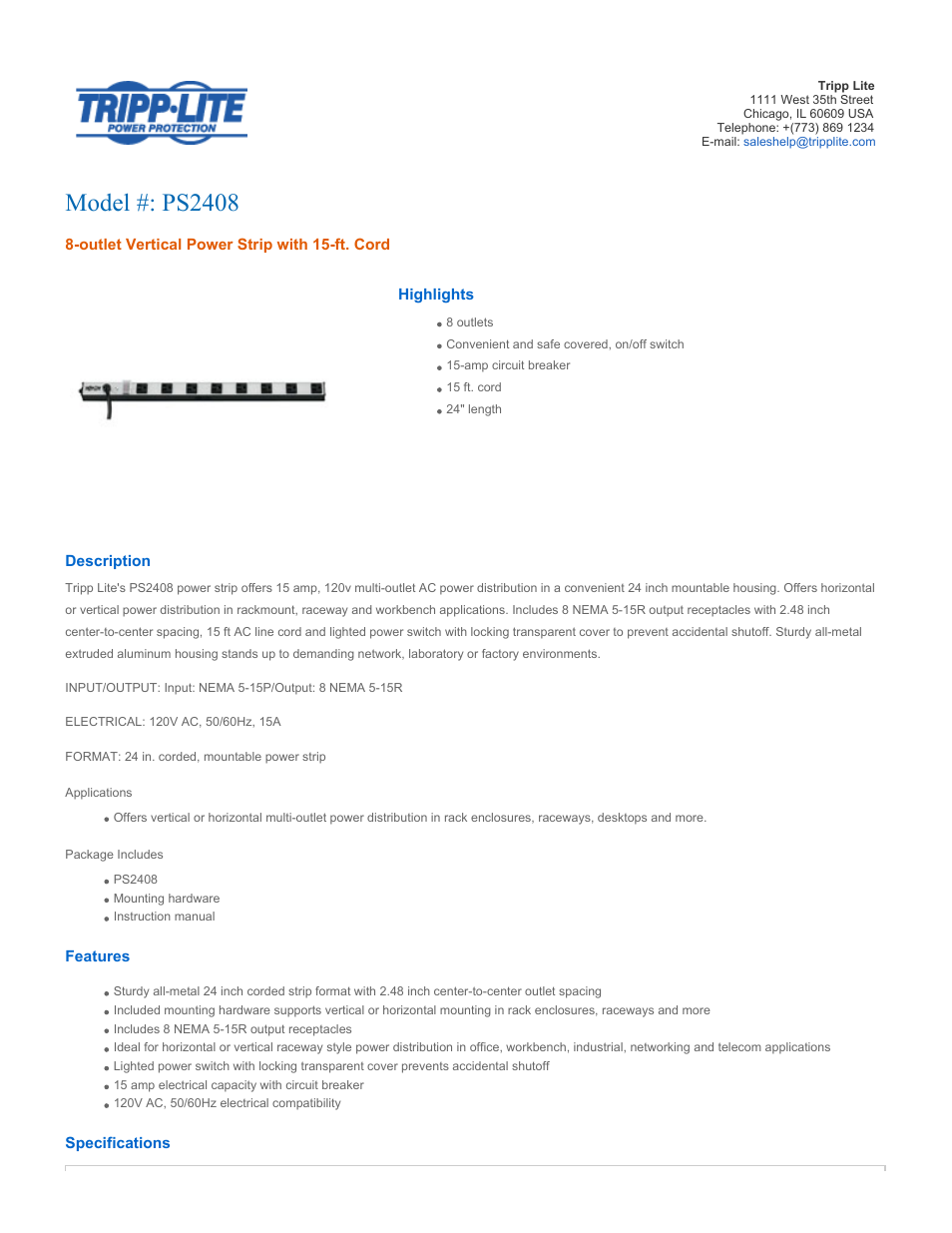 Tripp Lite PS2408 User Manual | 3 pages