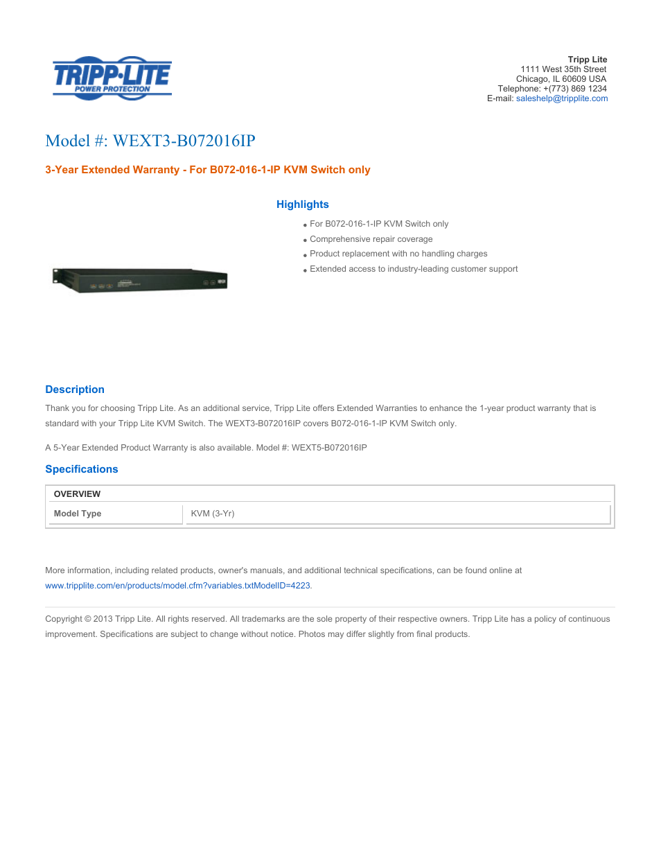 Tripp Lite WEXT3-B072016IP User Manual | 2 pages