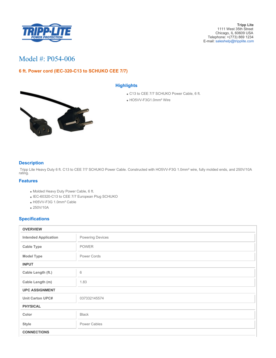 Tripp Lite P054-006 User Manual | 2 pages