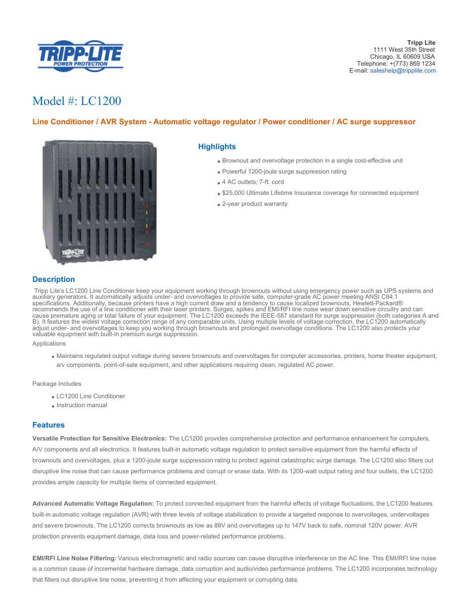 Tripp Lite LC1200 User Manual | 3 pages