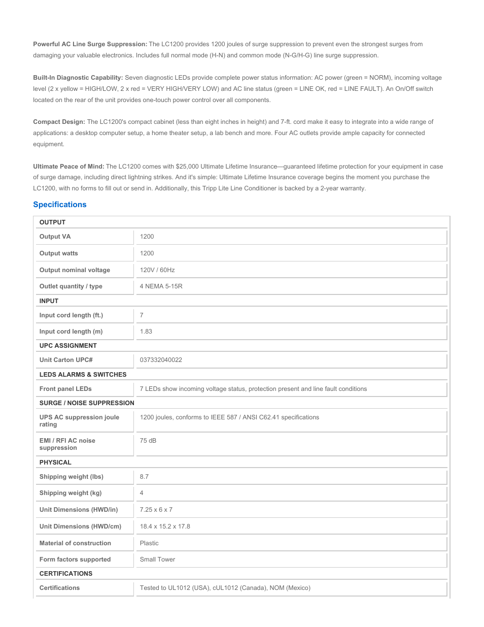Tripp Lite LC1200 User Manual | Page 2 / 3