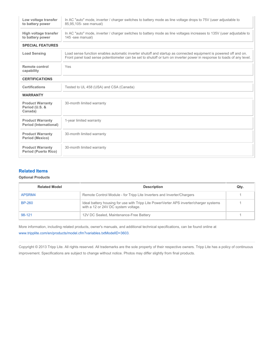 Tripp Lite UT1250UL User Manual | Page 4 / 4