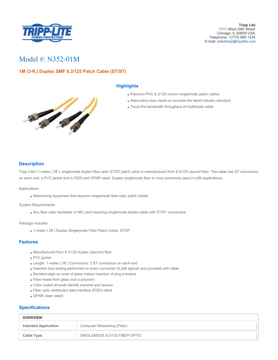Tripp Lite 352-01M User Manual | 2 pages