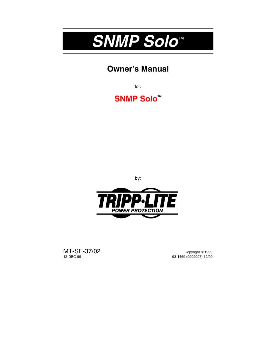 Tripp Lite SNMP Solo MT-SE-37/02 User Manual | 44 pages
