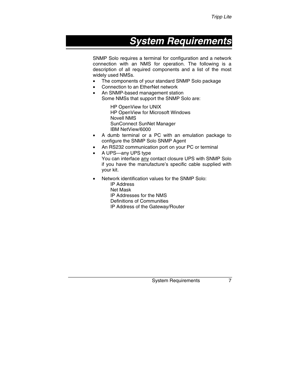 System requirements | Tripp Lite SNMP Solo MT-SE-37/02 User Manual | Page 13 / 44