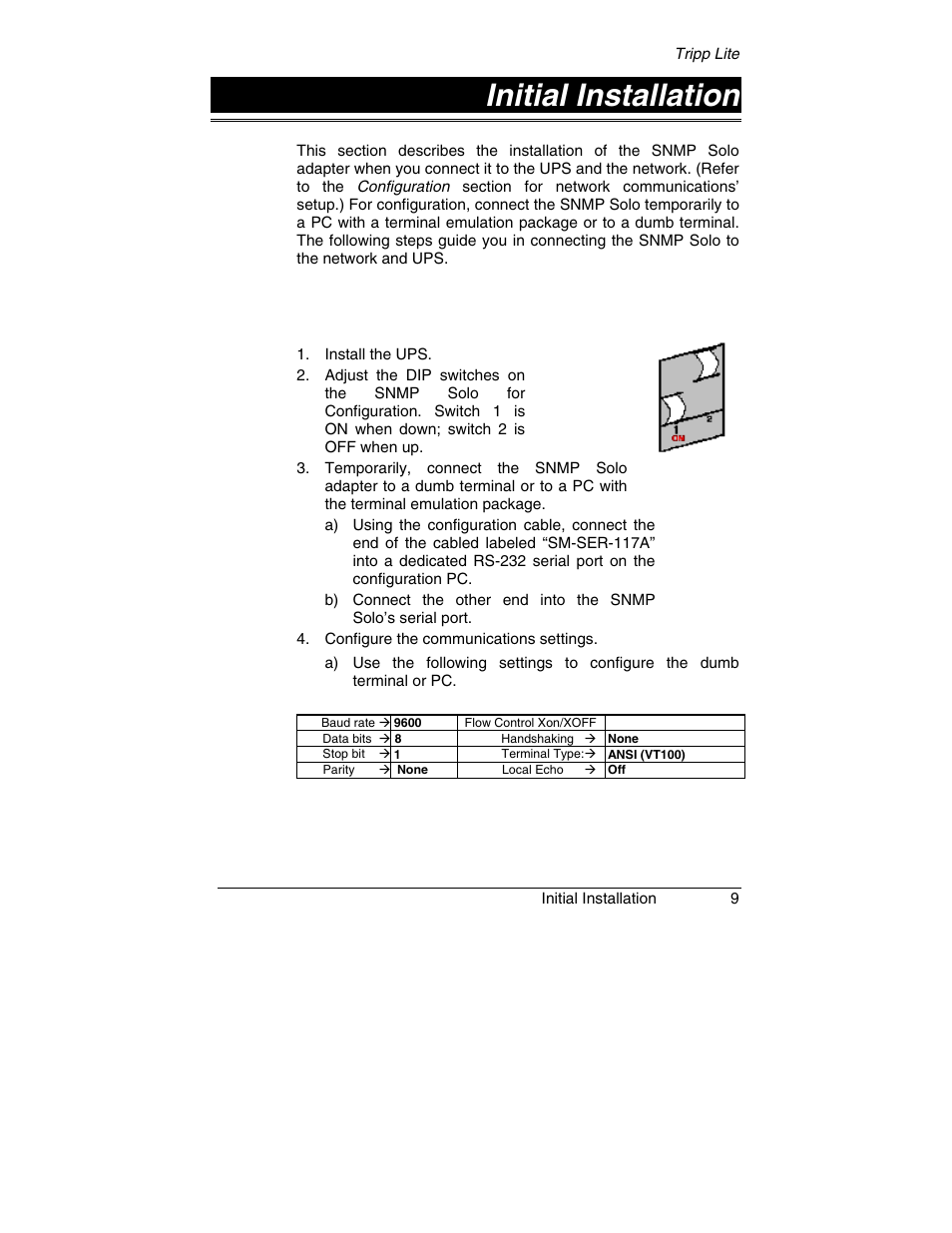 Initial installation | Tripp Lite SNMP Solo MT-SE-37/02 User Manual | Page 15 / 44