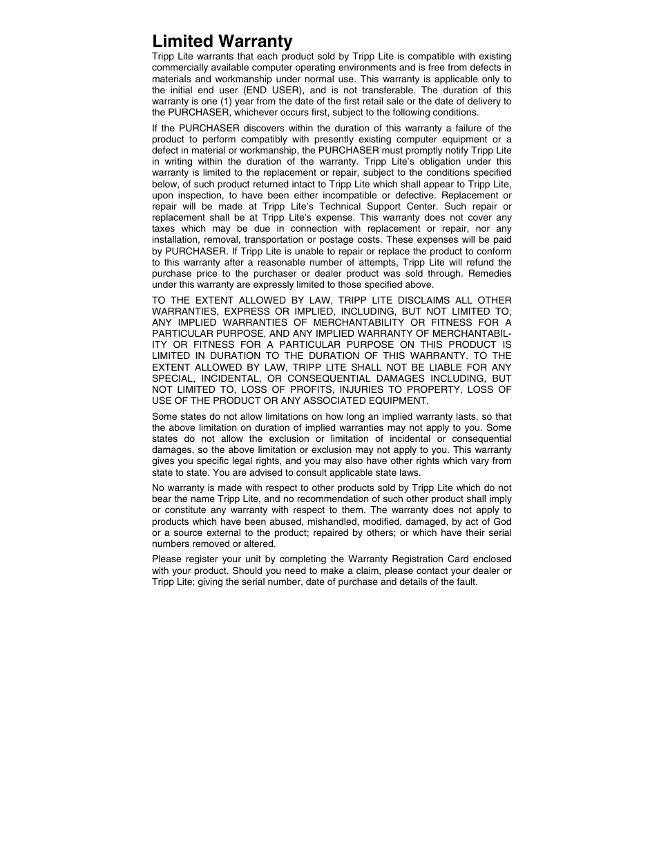 Limited warranty | Tripp Lite SNMP Solo MT-SE-37/02 User Manual | Page 2 / 44