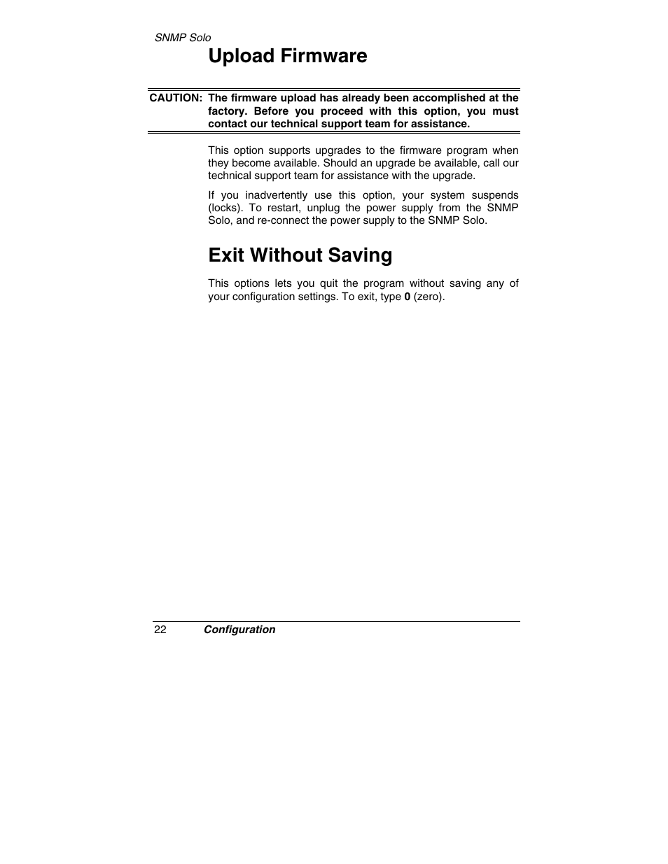Upload firmware, Exit without saving | Tripp Lite SNMP Solo MT-SE-37/02 User Manual | Page 28 / 44