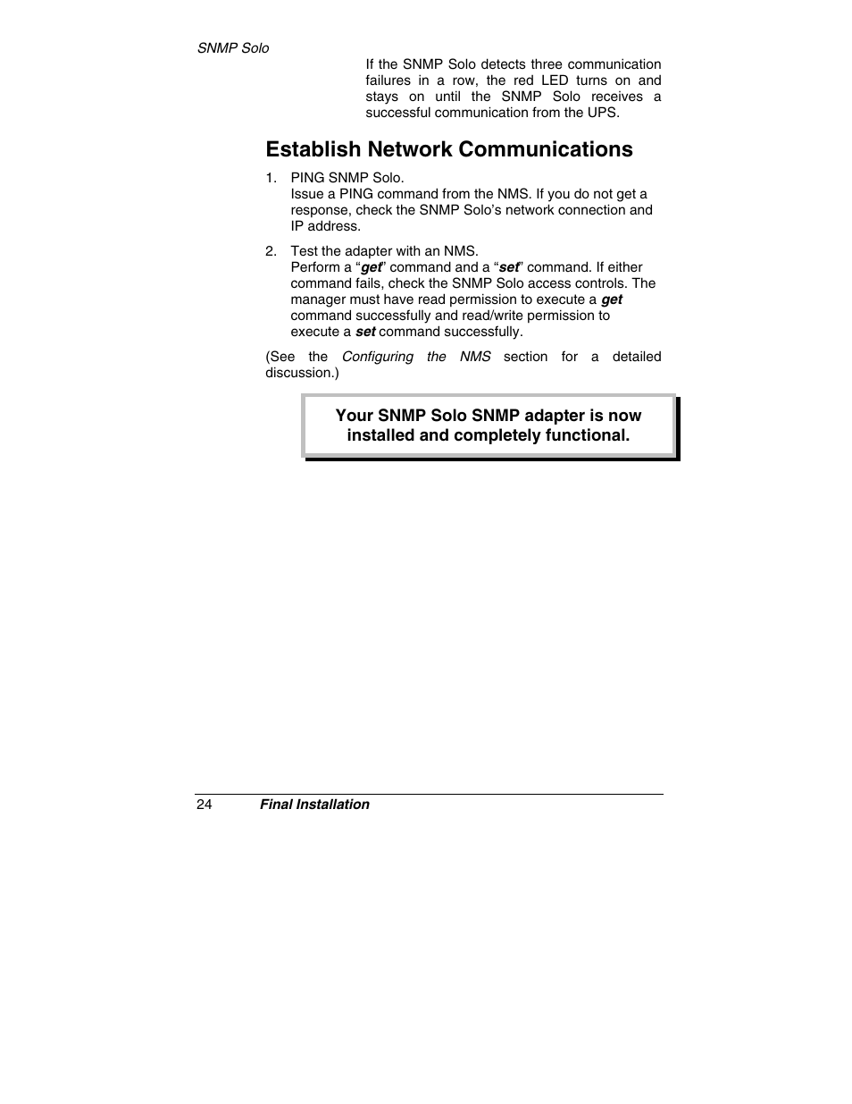 Establish network communications | Tripp Lite SNMP Solo MT-SE-37/02 User Manual | Page 30 / 44
