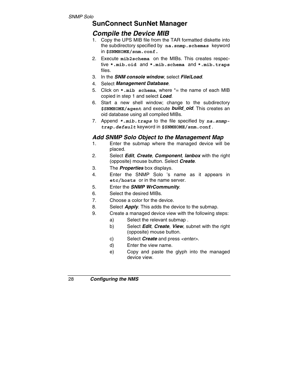 Sunconnect sunnet manager compile the device mib | Tripp Lite SNMP Solo MT-SE-37/02 User Manual | Page 34 / 44
