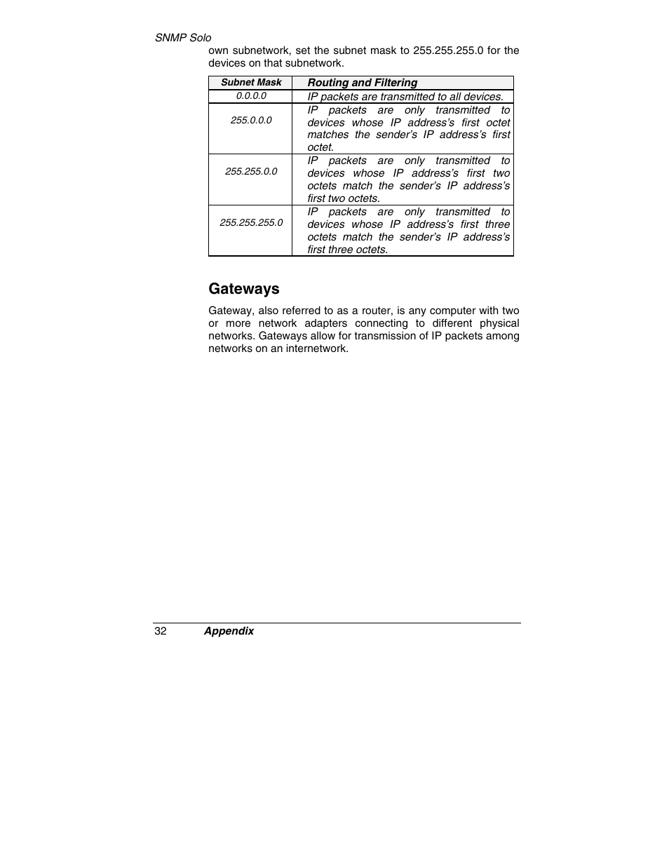 Gateways | Tripp Lite SNMP Solo MT-SE-37/02 User Manual | Page 38 / 44