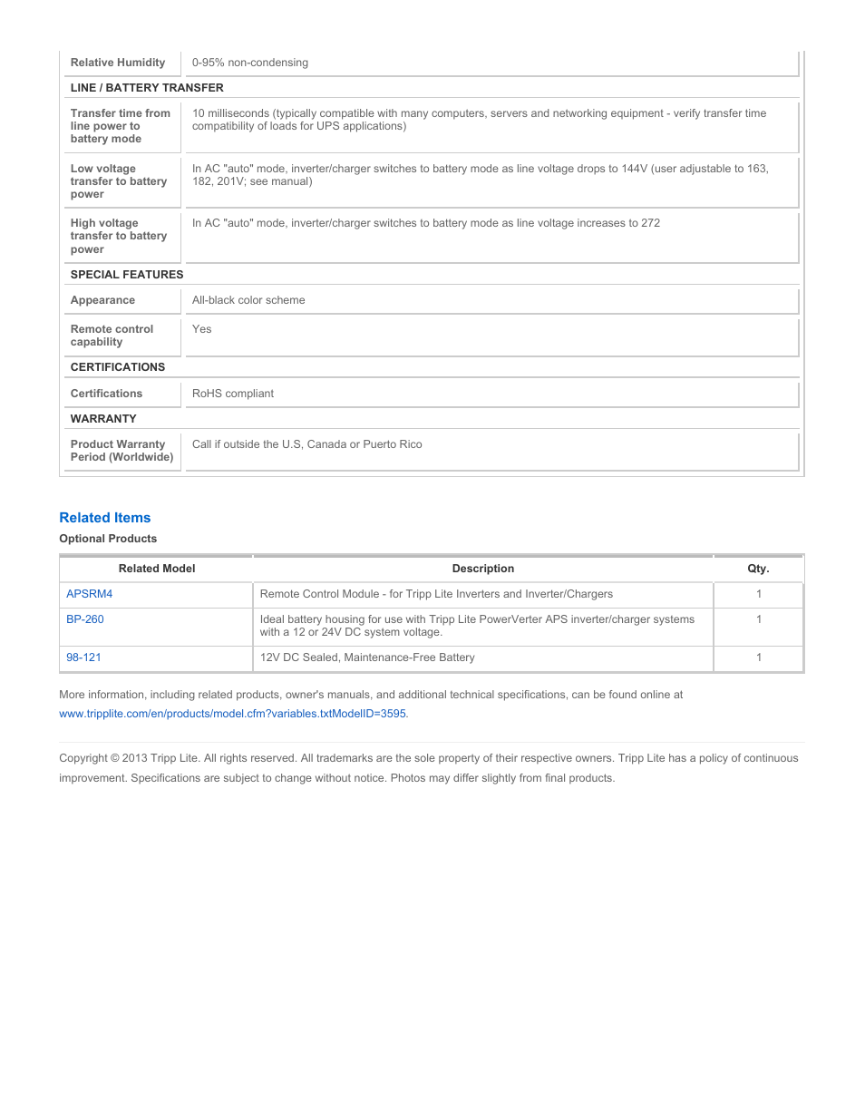 Tripp Lite APSX1250F User Manual | Page 4 / 4