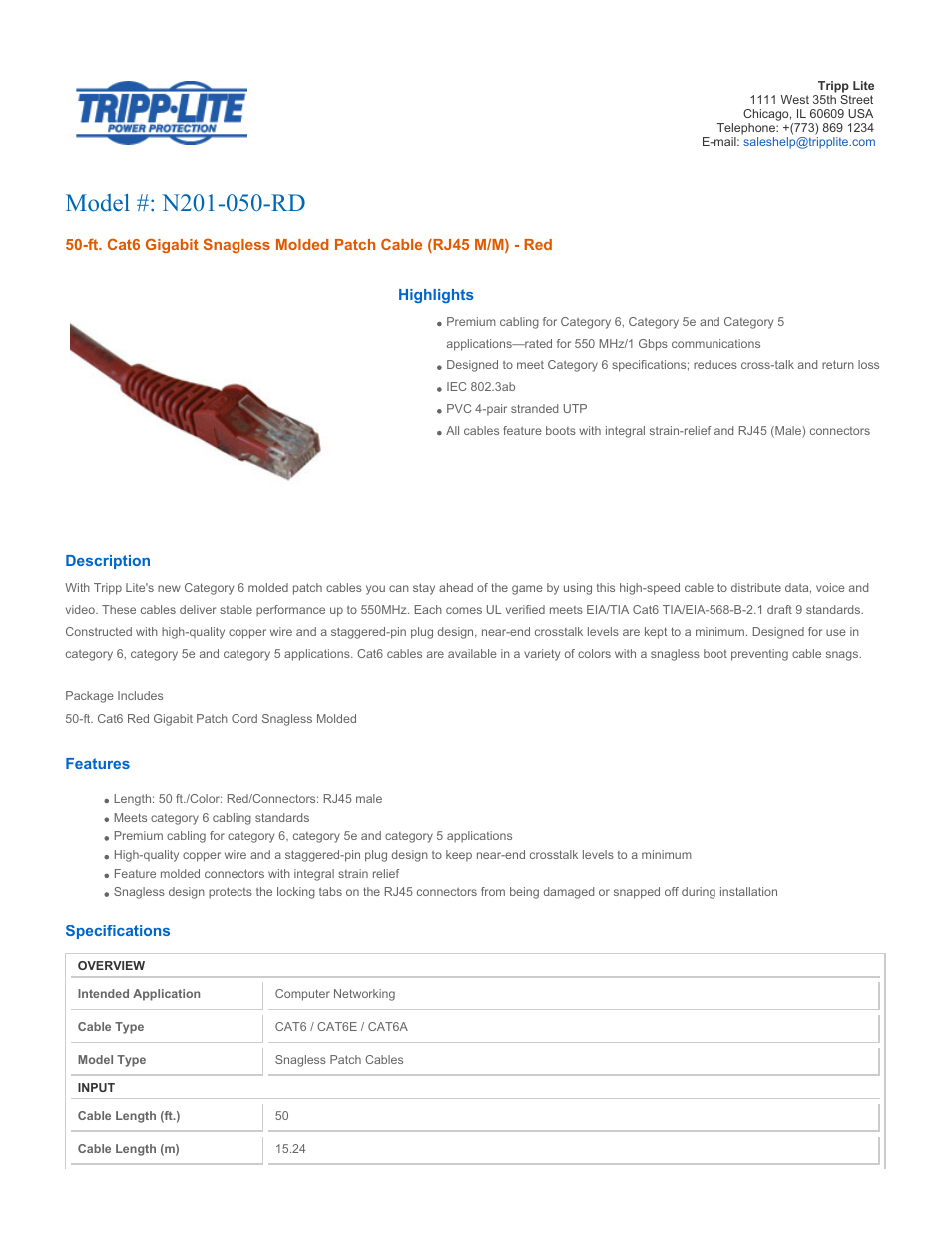 Tripp Lite N201-050-RD User Manual | 2 pages
