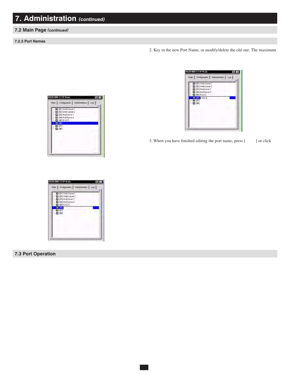 3 port names, 3 port operation, Administration | Tripp Lite 932845 User Manual | Page 14 / 45