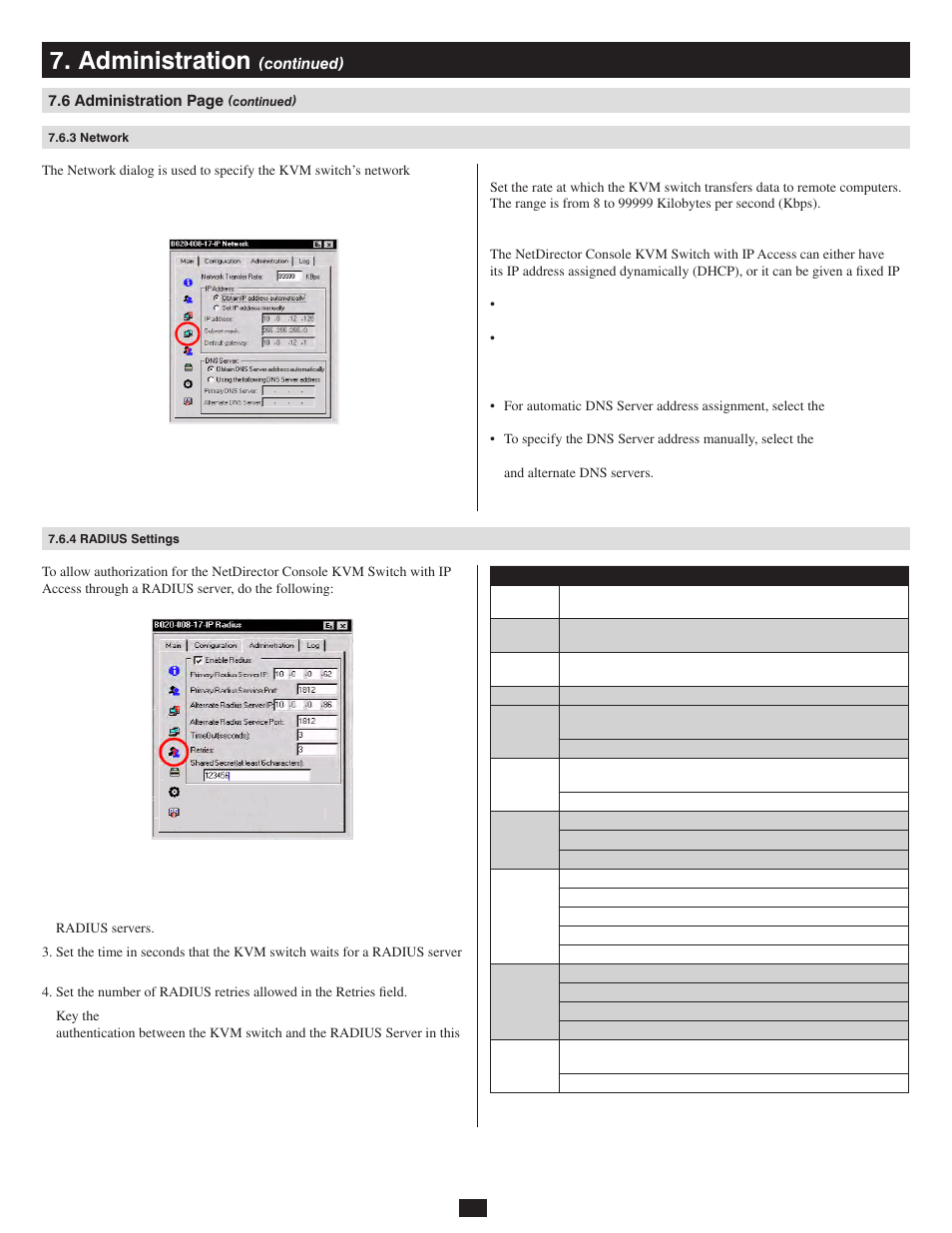 3 network, 4 radius settings, Administration | Tripp Lite 932845 User Manual | Page 18 / 45