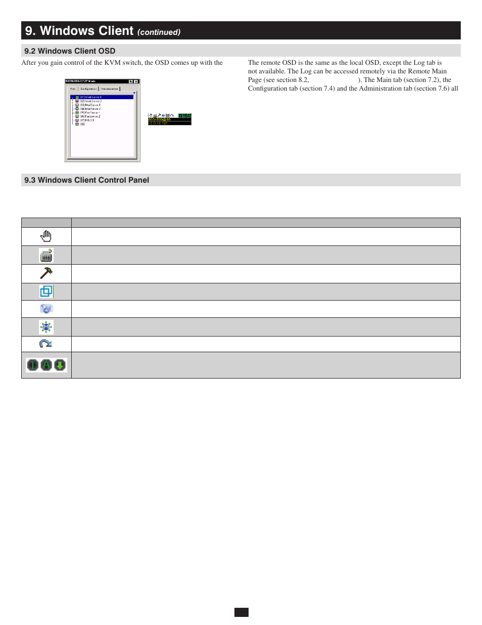 2 windows client osd, 3 windows client control panel, Windows client | Tripp Lite 932845 User Manual | Page 25 / 45