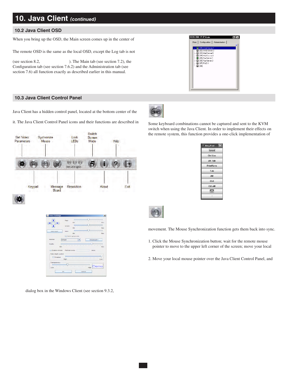 2 java client osd, 3 java client control panel, Java client | Tripp Lite 932845 User Manual | Page 32 / 45