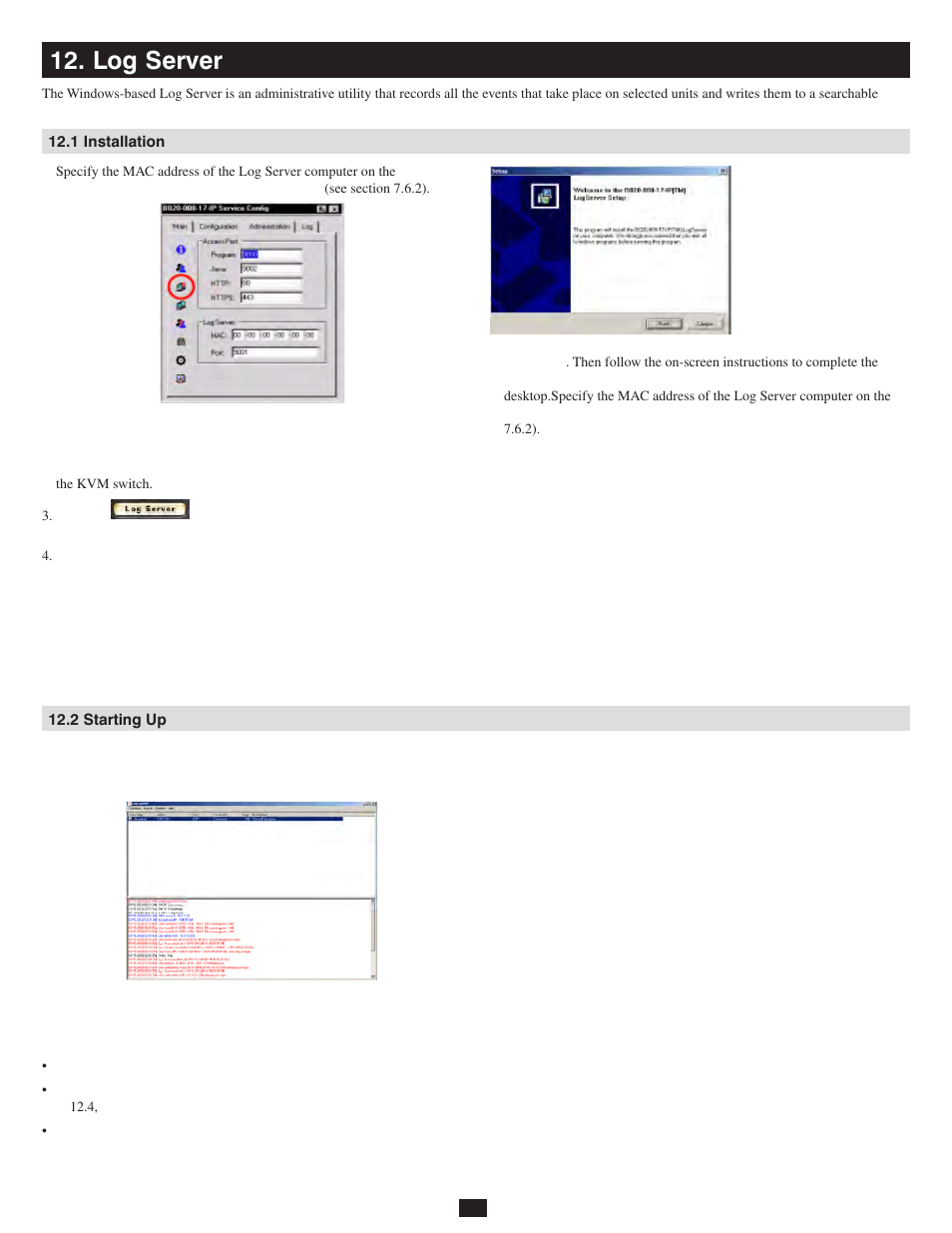 Log server, 1 installation, 2 starting up | Tripp Lite 932845 User Manual | Page 36 / 45