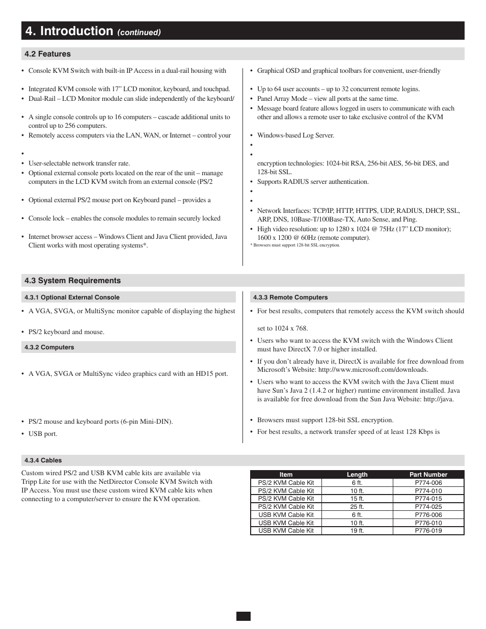 2 features, 3 system requirements, 1 optional external console | 2 computers, 3 remote computers, 4 cables, Introduction | Tripp Lite 932845 User Manual | Page 5 / 45