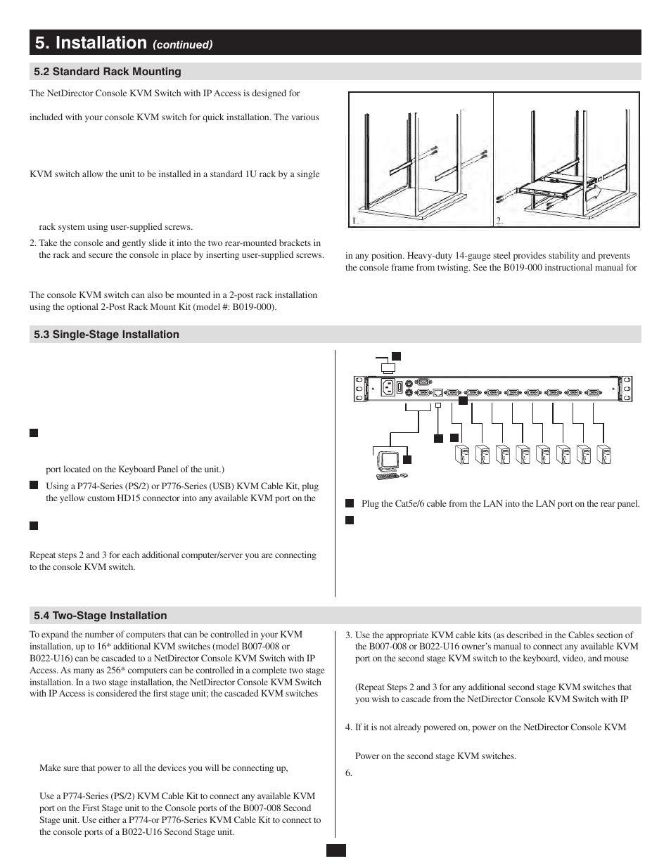 2 standard rack mounting, 3 single-stage installation, 4 two-stage installation | Installation | Tripp Lite 932845 User Manual | Page 9 / 45