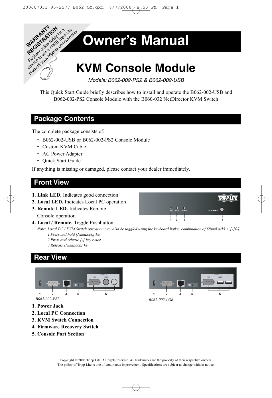 Tripp Lite B062-002-PS2 User Manual | 2 pages