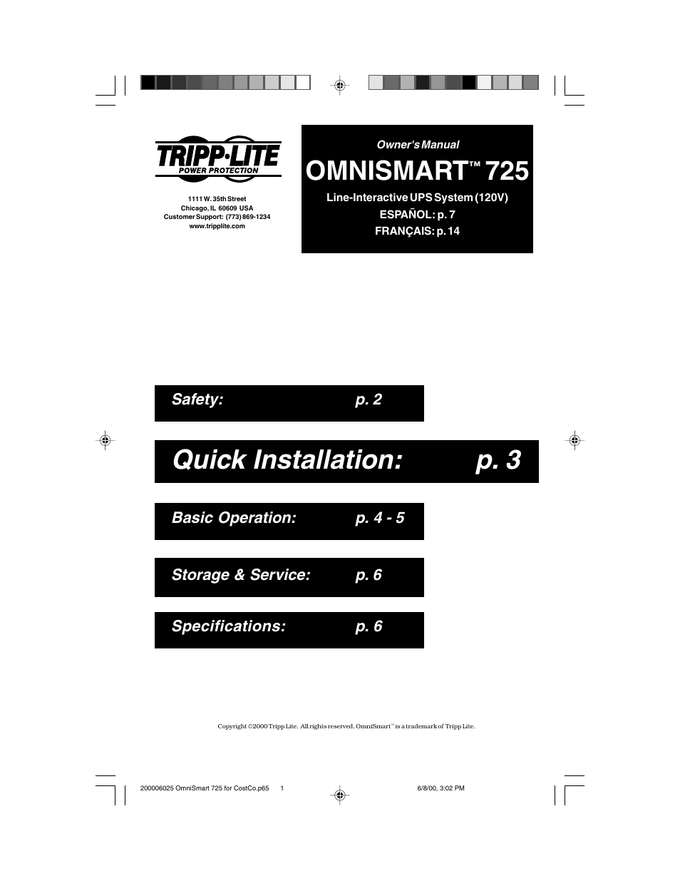 Tripp Lite OmniSmart 725 User Manual | 6 pages