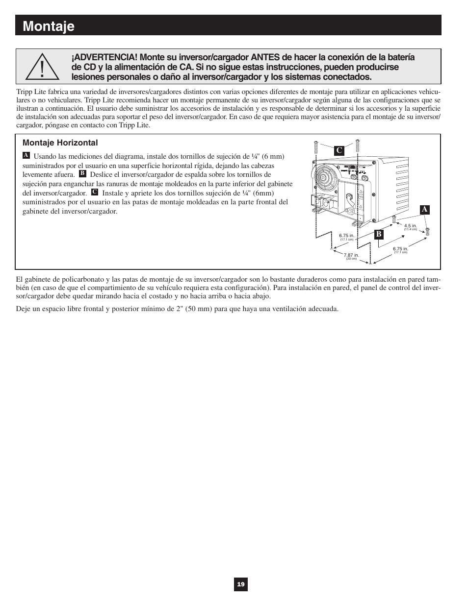 Montaje, Montaje horizontal | Tripp Lite APSX User Manual | Page 19 / 45