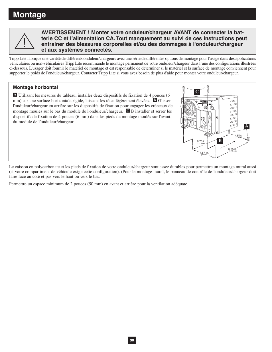 Montage, Montage horizontal | Tripp Lite APSX User Manual | Page 30 / 45
